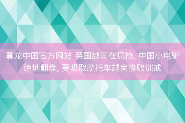 尊龙中国官方网站 英国越南在疯抢， 中国小电驴绝地翻盘， 要吸取摩托车越南惨败训戒