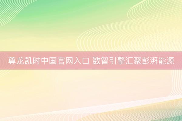 尊龙凯时中国官网入口 数智引擎汇聚彭湃能源